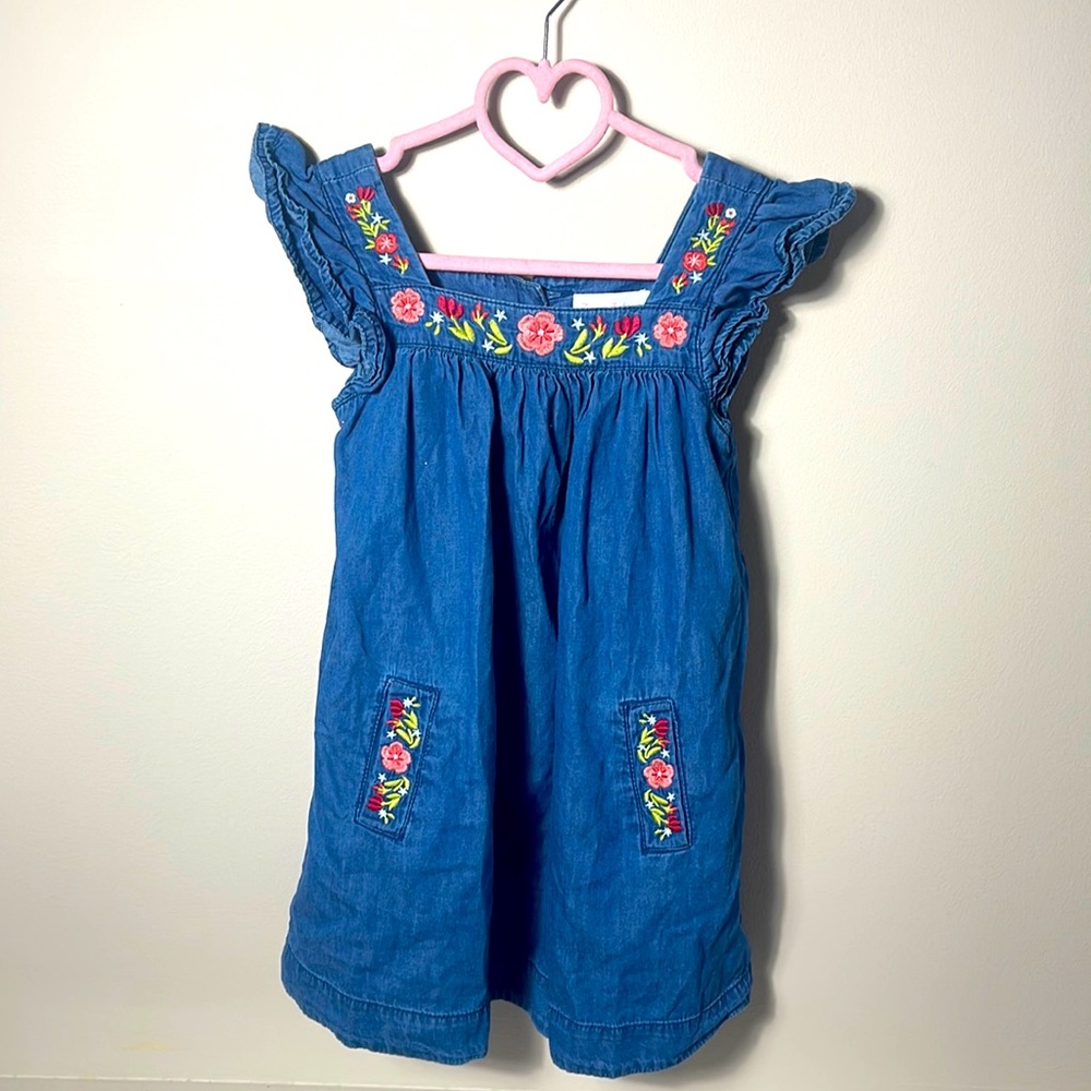 Tommy Bahama Denim Floral Embroidered Dress w/ Ruffle  Sleeve Size 5T